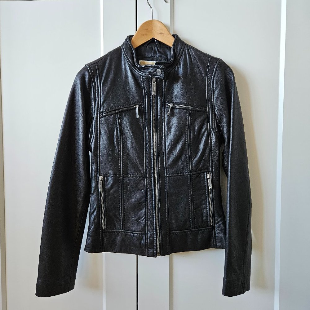 Michael Kors XS Black Leather Moto Biker Jacket – Soft Real Leather, Excellent